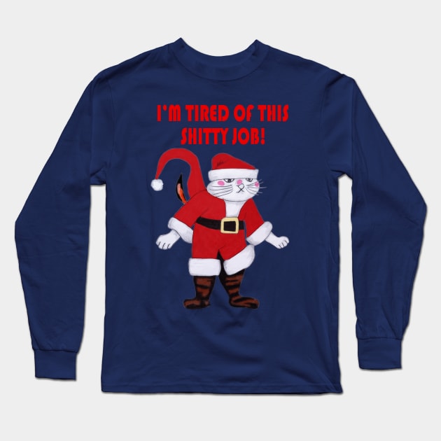 Meowy Catmas Cat Santa Long Sleeve T-Shirt by CartWord Design